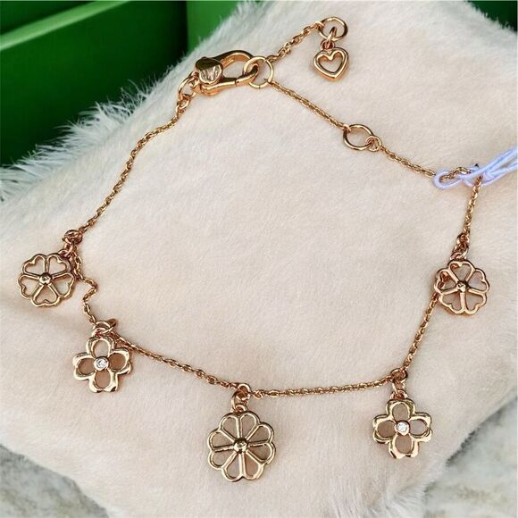 NWT New Kate Spade New York Rose Gold Pavé Crystal Flower Charm Bracelet Spring - Picture 2 of 6